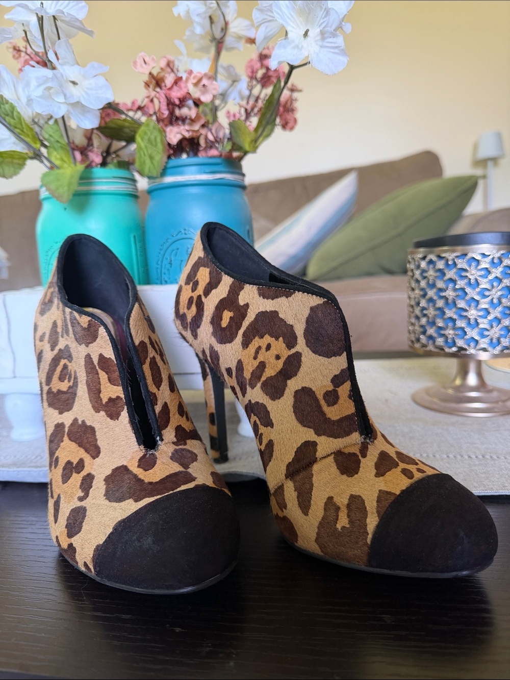 Jessica Simpson pony hair leopard heels